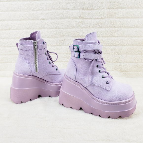 Lilac F Suede Platform Wedge Ankle Boots Shaker Vibe Stomper
